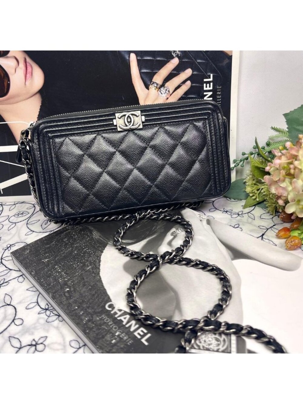 Chanel Chain Wallet Caviar Leather Boy Shoulder Bag